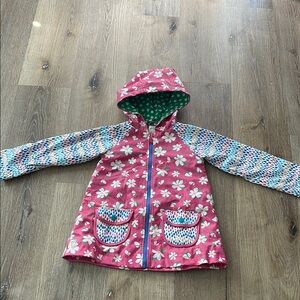 Wildflowers Pink Raincoat with Playful Patterns and Hood‎